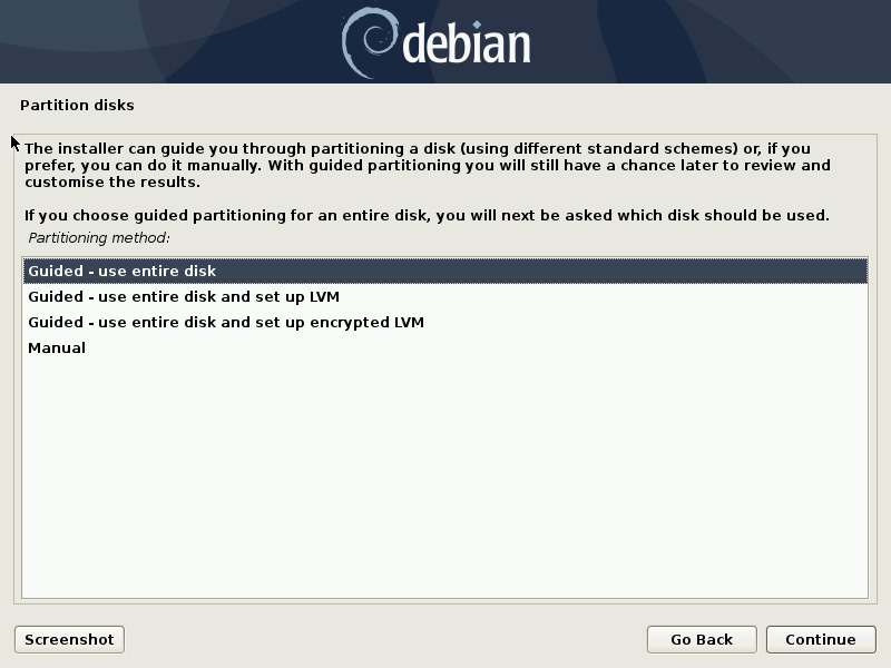 Debian partition table