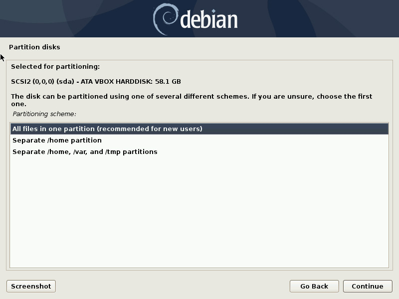 Debian partition table