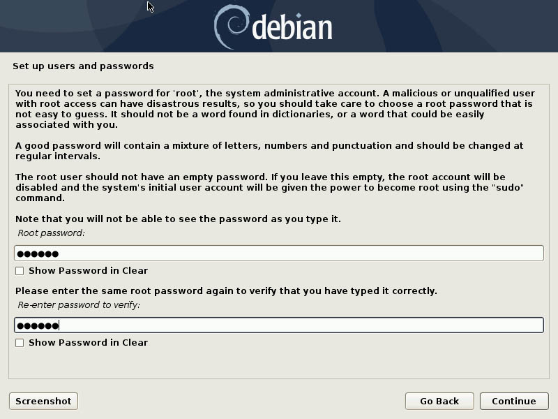 debian root password