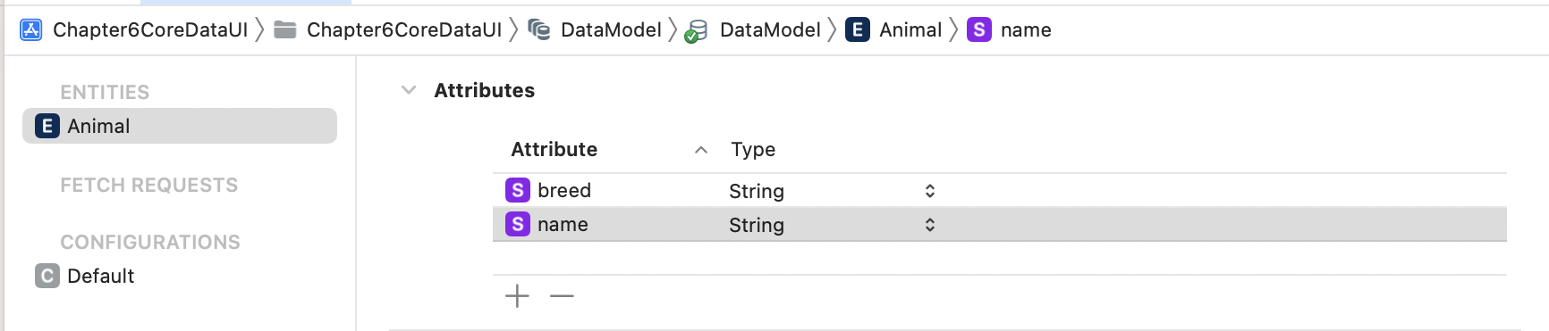 Defining a Core Data Model with animal entity SWiftUI