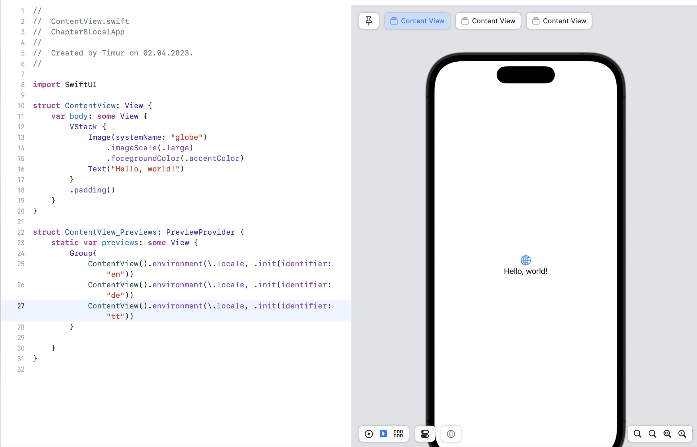 XCode canvas pane can display multiple iOs simulated screens